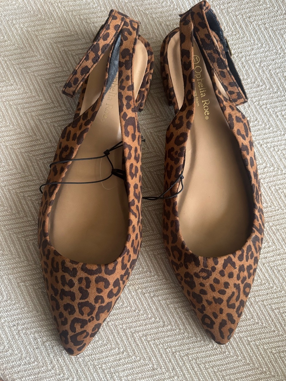 Ophelia Rose Leopard-Print Pointed Slingback Flats in Brown